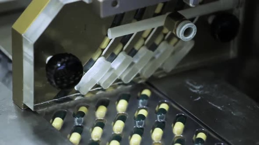 Pill Packing Machine Filling Capsules in Factory, Medical Stock Footage ...