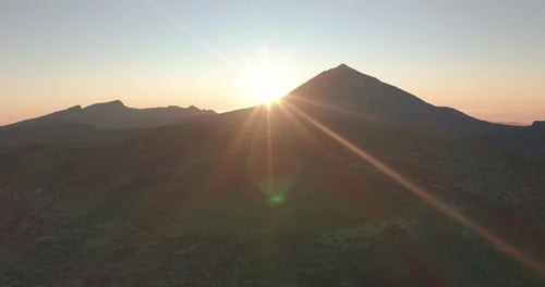 Aerial View. Sunset Over Teide Volcano, Tenerife, Canary Islands, Spain.