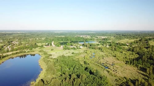 Lakes and Lush Forests From Drone Perspective
