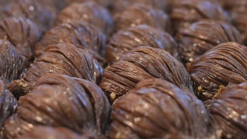 Close Up of Dark Brown Layered Pastries
