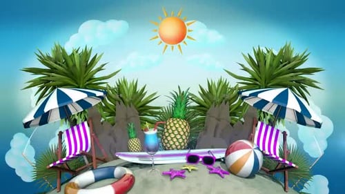 Tropical Summer Beach Animated Background Elements