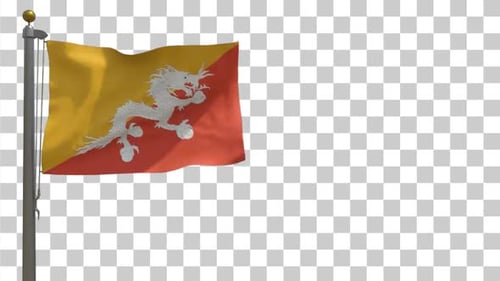 Drapeau du Bhoutan sur mât avec canal Alpha