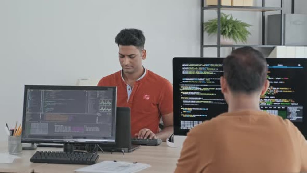Indian Programmers Working with Program Codes in Office, Business ...