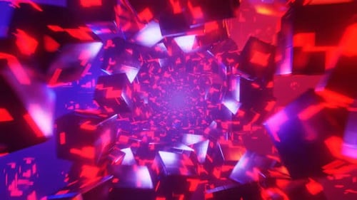 Futuristic Tunnel of Neon Cubes Digital Loop