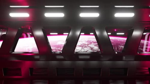 Scifi Tunnel in Outer Space with Neon Light