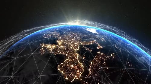 Das weltweite digitale Netzwerk deckt den Planeten Erde ab. Große Datenwolke.