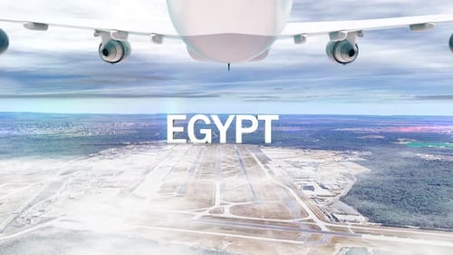 Commercial Airplane Over Clouds Arriving Country Egypt