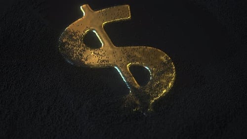 Revelador símbolo del dólar dorado bajo la arena negra