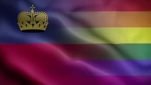 Liechtenstein and LGBTQ+ Pride Flag Seamless Waving Animation