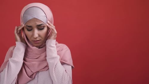 Headache Symptom Migraine Pain Woman Temples Red