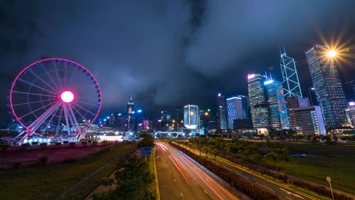 Hong Kong Skyline Ferris Wheel Time-Lapse at Night