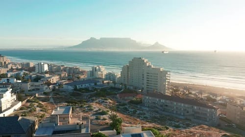 Flight Over Bigbay Beach Towards Cape Town South Africa and Table Mountain