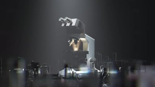 3D Animated Microscope with Scientific Laboratory Equipment Zoom Out