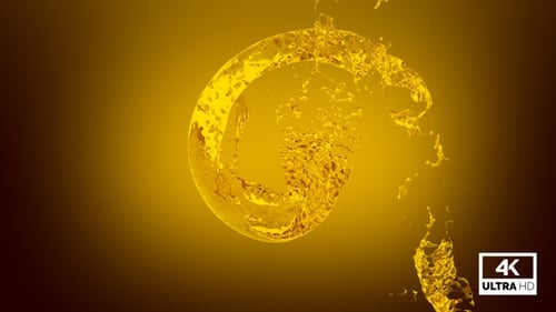Golden Liquid Fluid Splash Animation with Alpha Channel