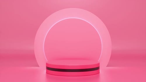 Pink podium with a bright glowing blinking neon circle