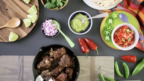 Preparing Taco Ingredients Overhead Food Flat Lay