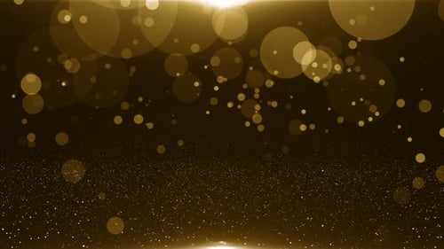 Golden Shimmering Particles and Bokeh Lights Celebration Background