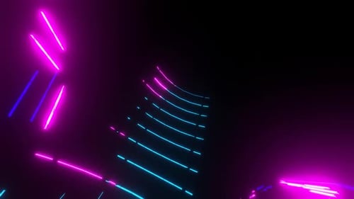 Endless futuristic space tunnel with neon lights. Multicolored motion graphics
