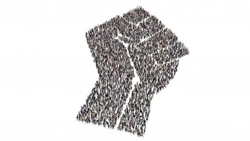 Animated Crowd Forms Raised Fist Symbol of Unity