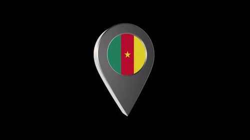Rotating 3D Metallic Location Pin with Cameroon Flag