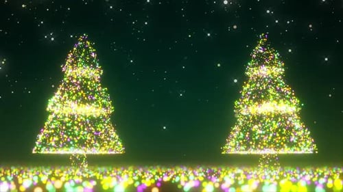 Animated Christmas Trees with Shimmering Particles and Snowfall Loop