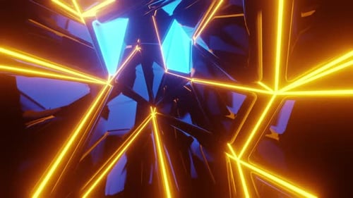 Abstract Geometric Tunnel with Neon Lights Loop