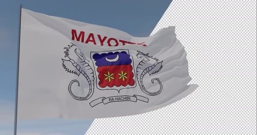 Waving Mayotte Flag with Alpha Channel for Travel and Identity
