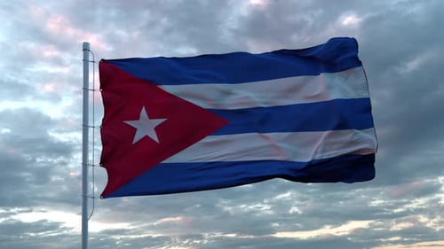 Realistic Flag of Cuba Waving in the Wind Against Deep Dramatic Sky. UHD 60 FPS Slow-Motion