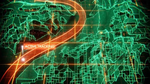 Animated Futuristic Digital Wireframe Map with Active Tracking
