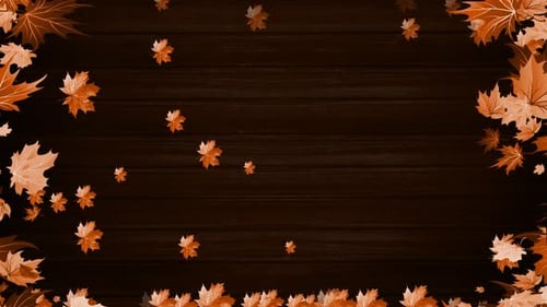 Animated Falling Autumn Maple Leaves on Wooden Background Loop