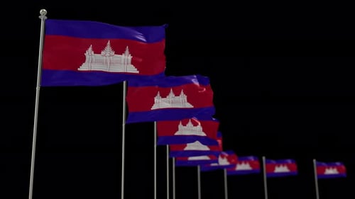 Multiple Realistic Cambodian Flags Waving
