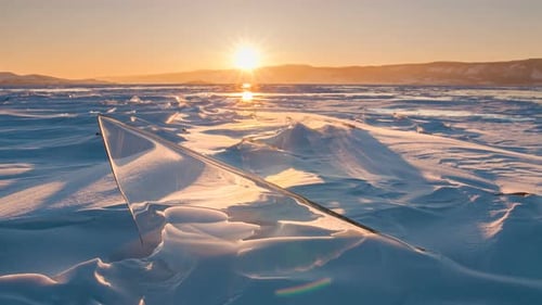 Sunset on the Ice of Lake Baikal