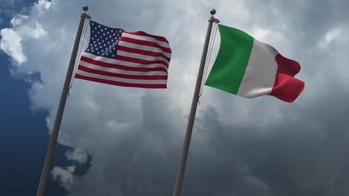 Waving Flags Of The United States And The Italy 2K