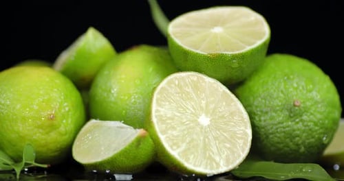 Fresh Limes with Water Droplets Close Up