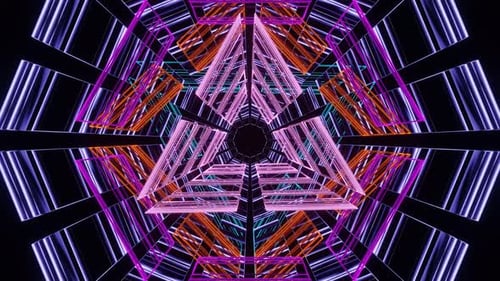 VJ Loop Rotations of Abstract Flashing Neon Figures on a Dark Background
