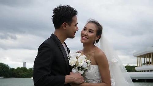 Slow motion Of Wedding Bride Happy Fun walking and running in the park