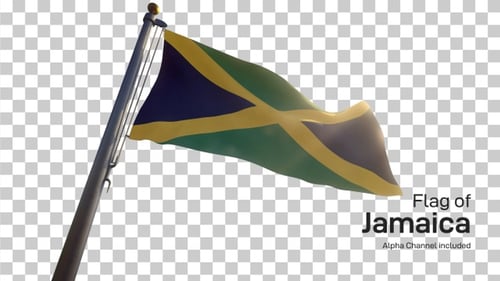 Realistic Waving Jamaica Flag on Flagpole