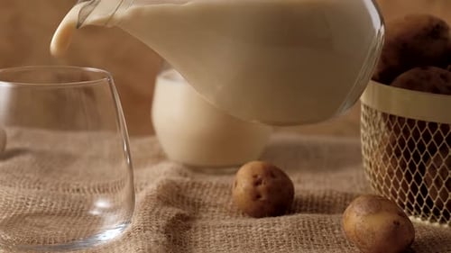 Potato Milk Being Poured into Glass