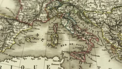 Antique Map of Mediterranean Europe Close-Up