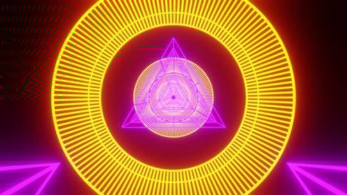 Retro Sci-Fi Vj Loop Tunnel With Purple Triangle And Orange Ring 4K