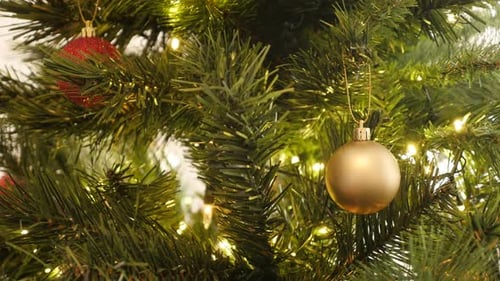 Red and gold color Christmas ornaments with sequins close-up 4K 2160p 30fps UltraHD footage - Deco