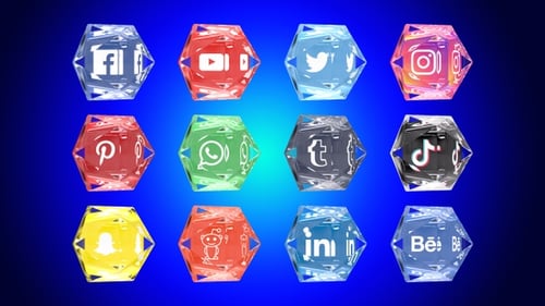 Geometric Faceted Social Media Icons Pack Animation