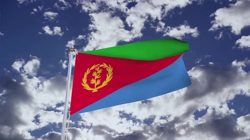 Realistic Ethiopian Flag Waving in Blue Sky