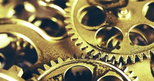 Golden Gears Turning in Extreme Close Up