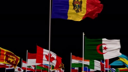 Waving Flag of Moldova with International Flags Background