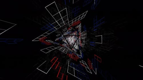 Is a Mystical Bright Shimmering Neon Tunnel with Bright Flying Triangles
