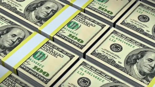Seamless Loop of US Dollar Bill Stacks Animation