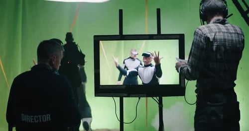 Film Crew Working on Futuristic Movie in Studio