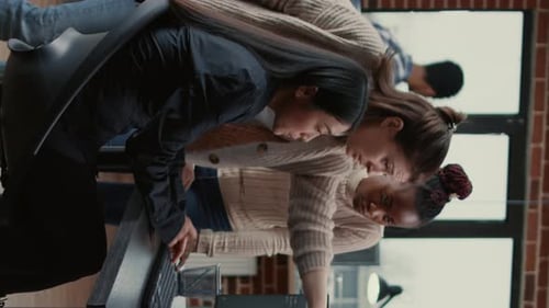 Vertical Video Mixed Team of Software Engineers Brainstorming Ideas for New Code Library in Front of