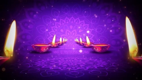 Animated Diwali Lamps and Glowing Mandala Background Loop